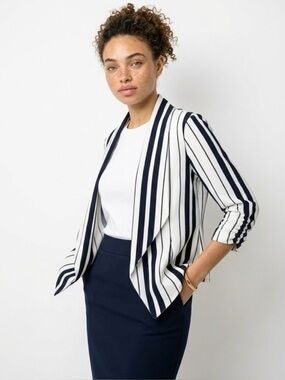 Petite White & Navy Blue Blazer